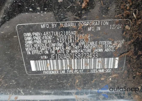 2025 Subaru Impreza Base 5-Door from USA, damaged, VIN JF1GUABC1S8223433